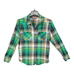 Mambo Australia Flannel Shirt Green Plaid Long Sleeve Mens Medium Bright Color